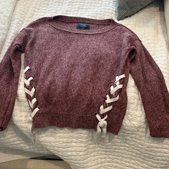 Abercrombie & Fitch Burgundy Sweater with Lace-Up Sides - Picture 1 of 5